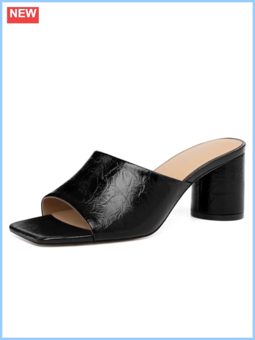 Faux Leather Square Toe Chunky Block Heel Mule Sandals Slip On Dressy